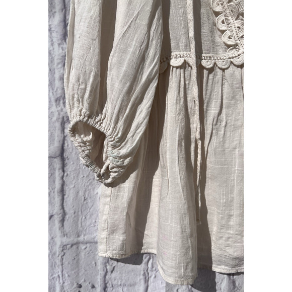 Max Studio Women's Boho Crochet Keyhole Empire Waist Babydoll Peasant Blouse M - Picture 6 of 8